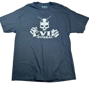 Half‎ Evil 333 Y2K Graphic T-Shirt Evil Funeral Skull Print Faded Black Tee XL